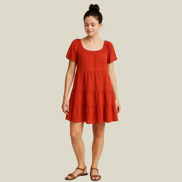 Max Studio Ruffle Dress Red/Orange Mid-Length Size M - Picture 1 of 10
